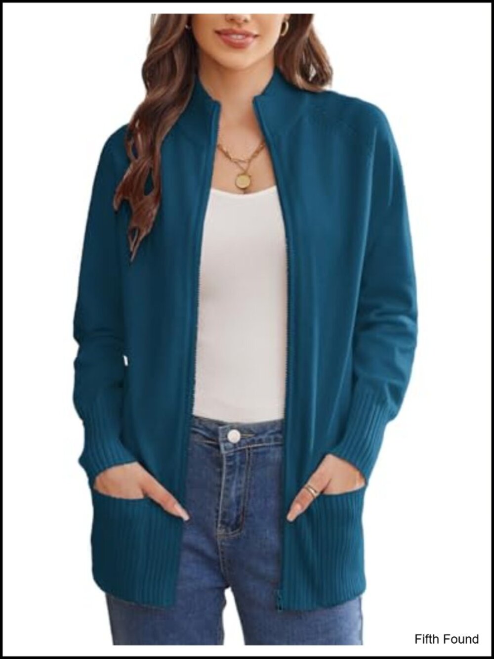 Womens Long Sleeve Zip Up Knit Cardigan Pockets Stand Collar Sweater Coat